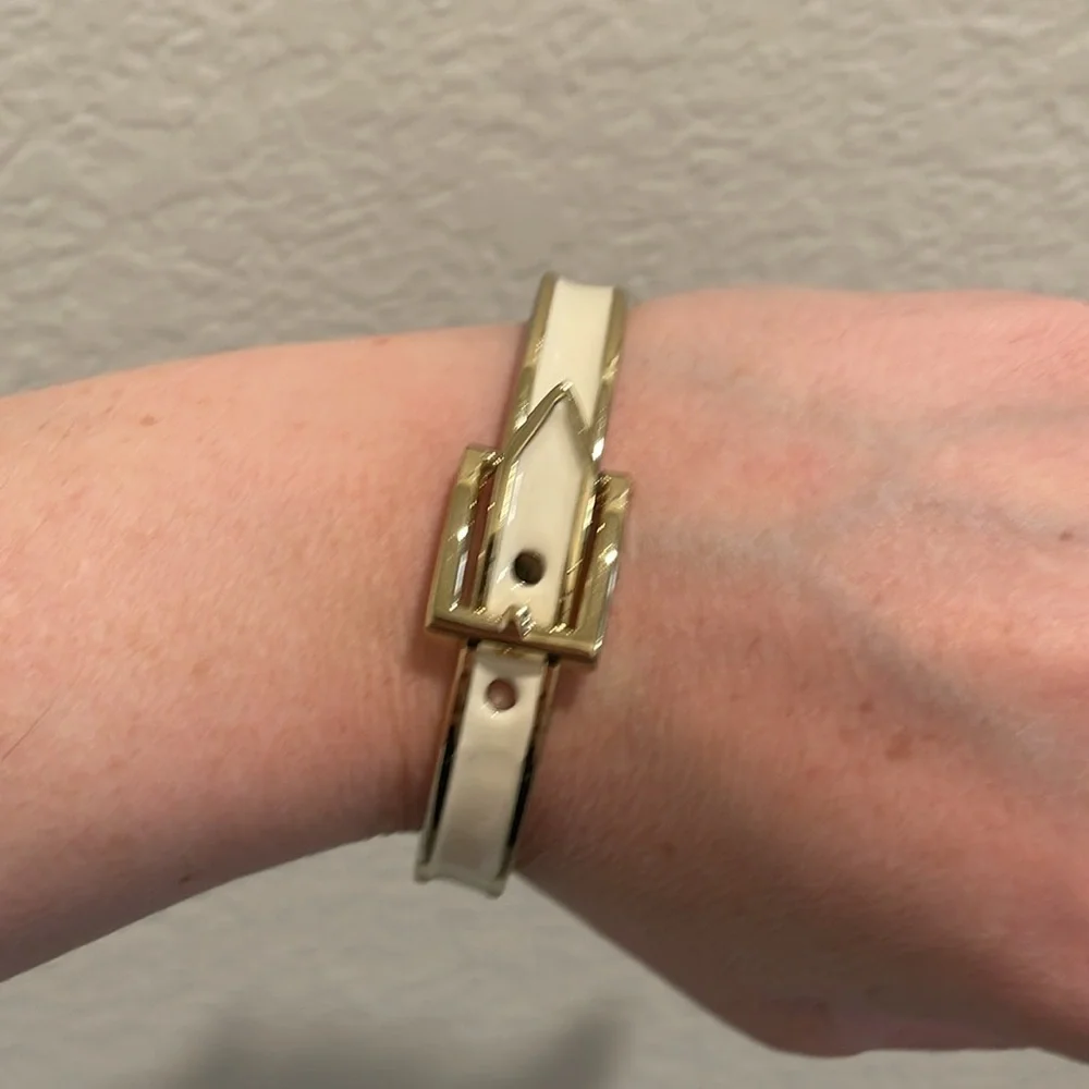 My Daily Styles Fashion Alloy Yellow Gold-Tone White Belt Buckle Bangle Bracelet
